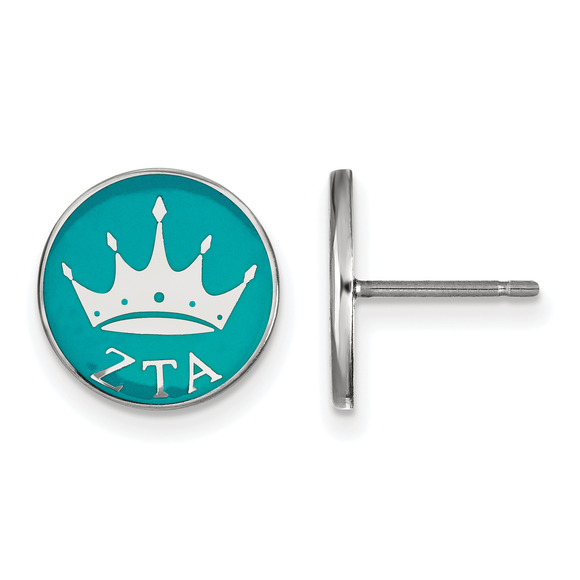 Sterling Rhodium-plated Zeta Tau Alpha Sorority  Color Enamel Post Earrings - Picture 1 of 2